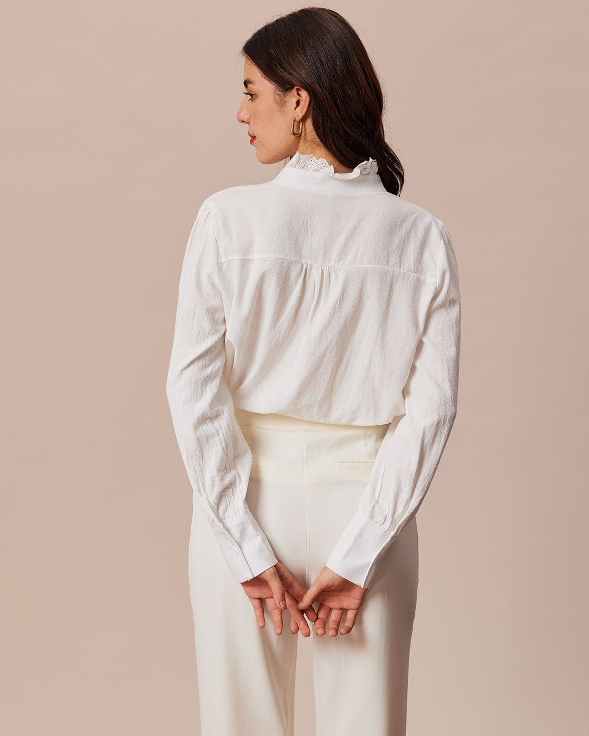 The White Stand Collared Lace Trim Blouse sold by rihoas product image thumbnail 4