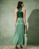 The Green Ruched Satin Maxi Dress sold by rihoas