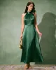 The Green Ruched Satin Maxi Dress sold by rihoas