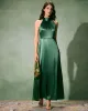 The Green Ruched Satin Maxi Dress sold by rihoas