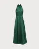 The Green Ruched Satin Maxi Dress sold by rihoas
