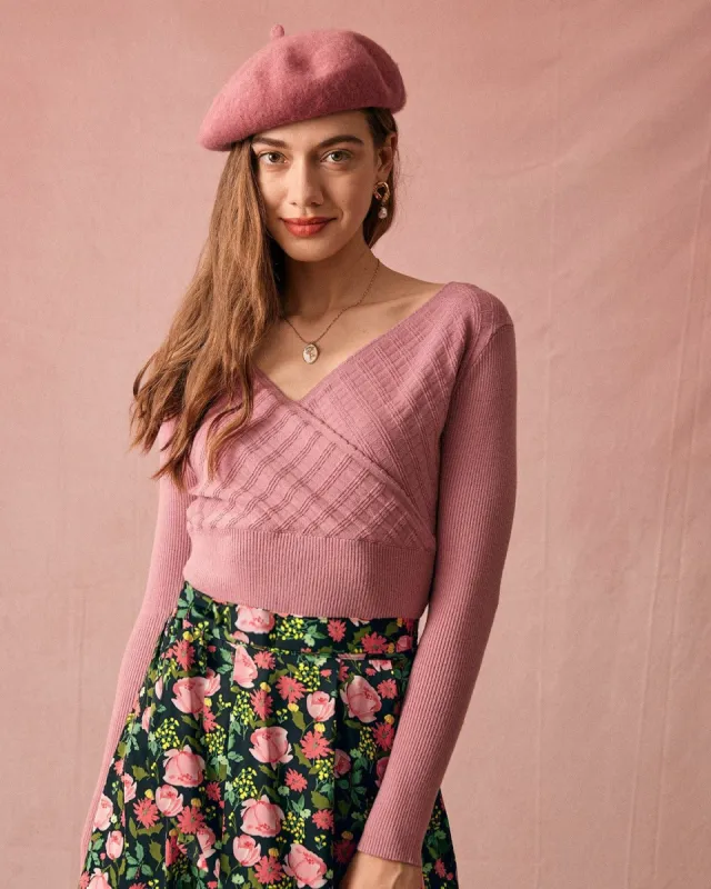 The Pink V Neck Wrap Sweater sold by rihoas