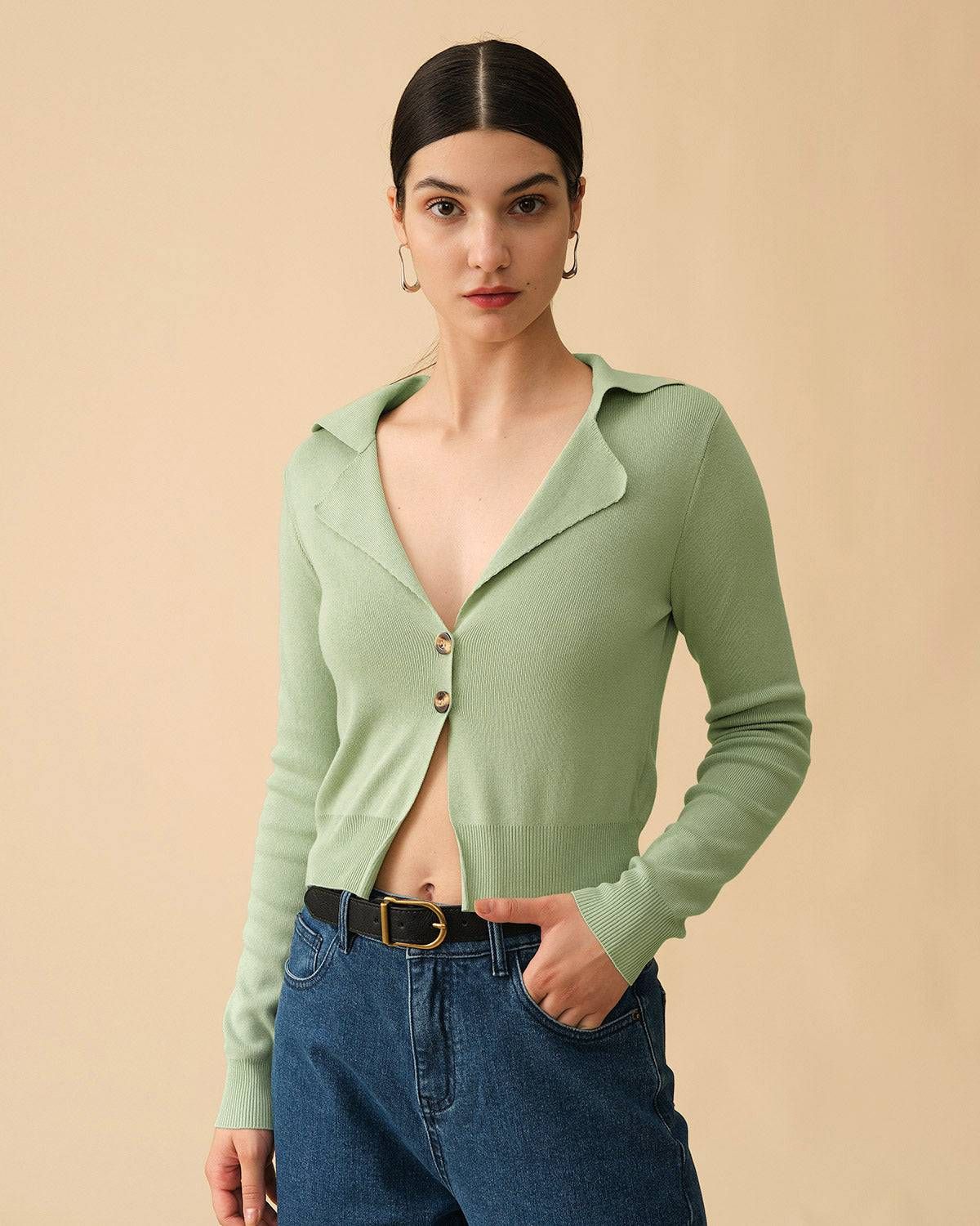 The Solid Ribbed Lapel Cardigan sold by rihoas product image thumbnail 2