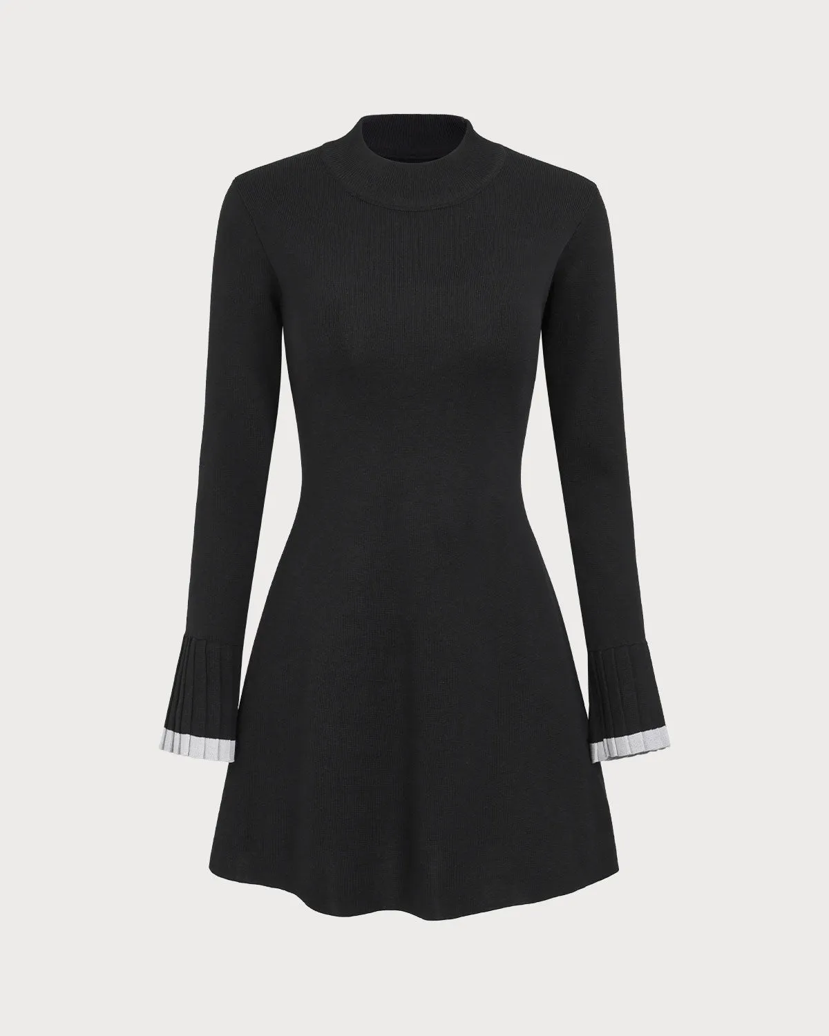 Black Contrasting Long Sleeve Sweater Mini Dress sold by rihoas