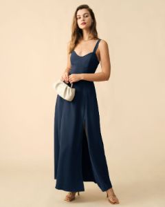 The Navy Side Slit Maxi Dress sold by rihoas