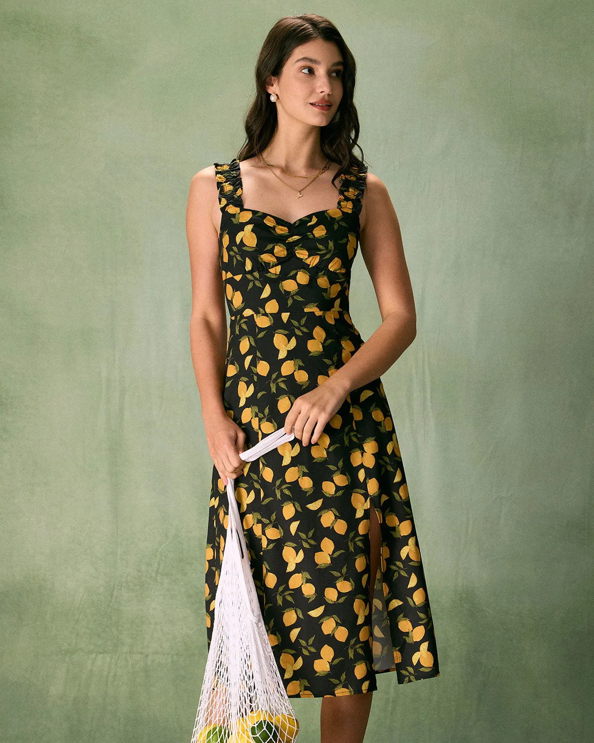 The Black Sweetheart Neck Lemon Midi Dress sold by rihoas product image thumbnail 2
