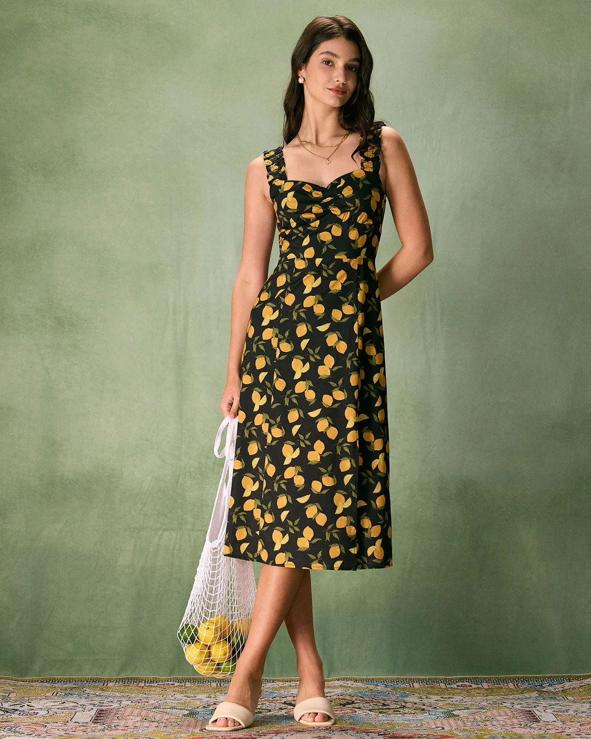 The Black Sweetheart Neck Lemon Midi Dress sold by rihoas product image thumbnail 3