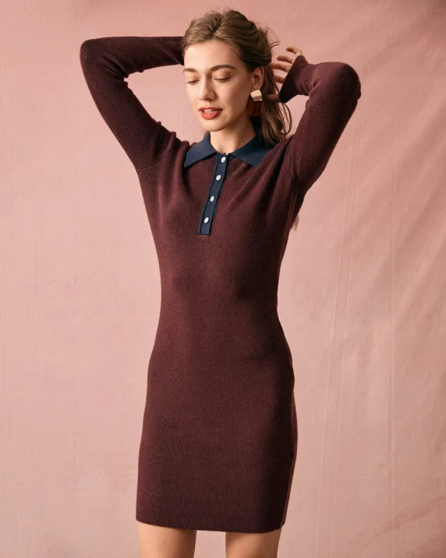 The Lapel Contrast Long Sleeve Sweater Dress sold by rihoas