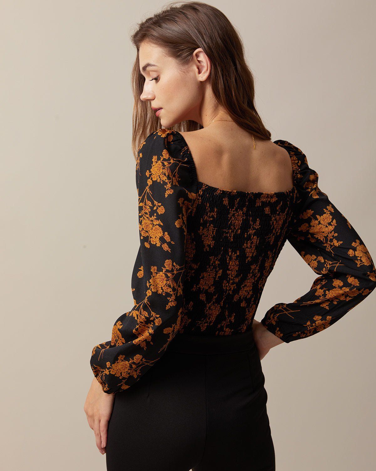 The Black Sweetheart Neck Floral Puff Sleeve Blouse sold by rihoas product image thumbnail 5