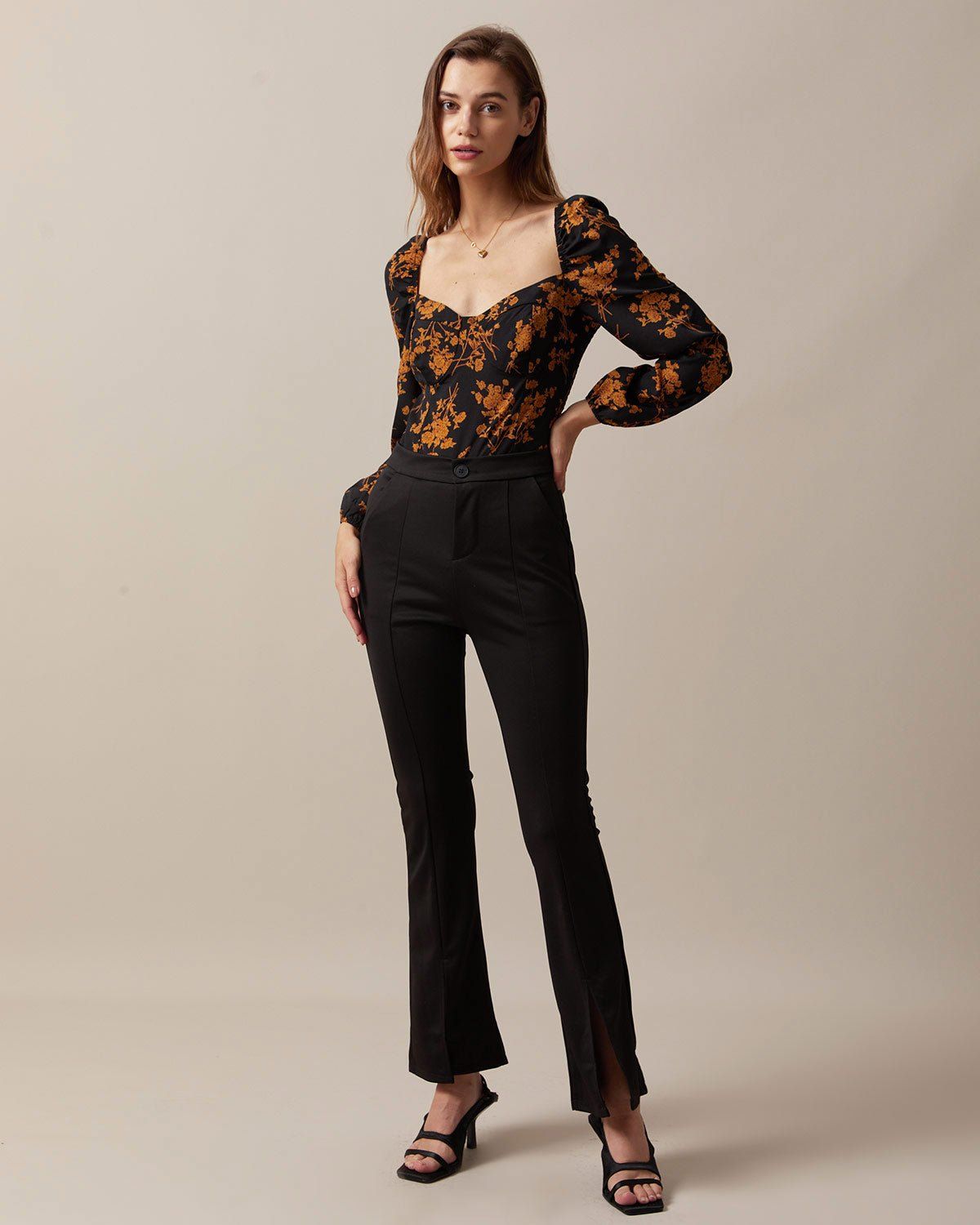 The Black Sweetheart Neck Floral Puff Sleeve Blouse sold by rihoas product image thumbnail 3