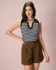 The Black Collared Striped Knit Tank Top sold by rihoas