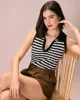 The Black Collared Striped Knit Tank Top sold by rihoas