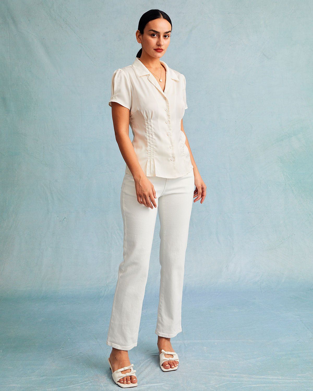 The Apricot V Neck Pleated Button Blouse sold by rihoas product image thumbnail 2