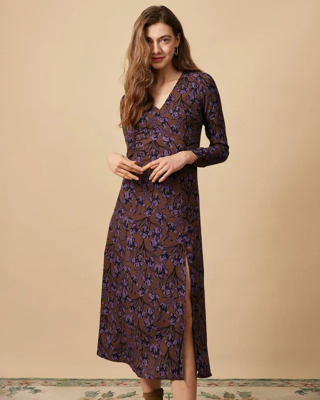 The V Neck Long Sleeve Floral Maxi Dress sold by rihoas