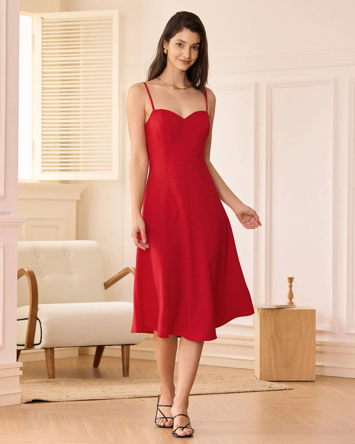 The Red Sweetheart Neck Slip Midi Dress sold by rihoas product image thumbnail 4