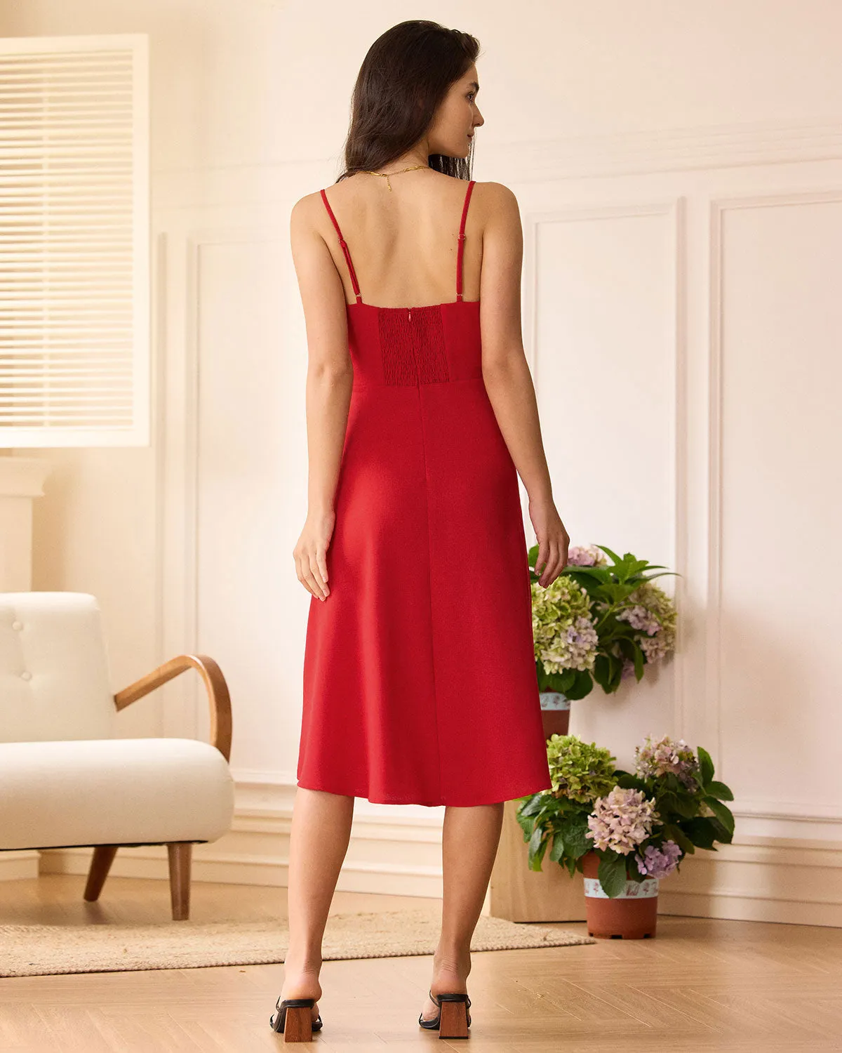 The Red Sweetheart Neck Slip Midi Dress sold by rihoas product image thumbnail 5