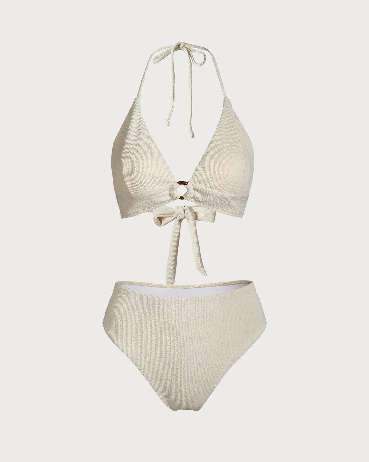 The Beige Textured Halter Bikini Set sold by rihoas product image thumbnail 5