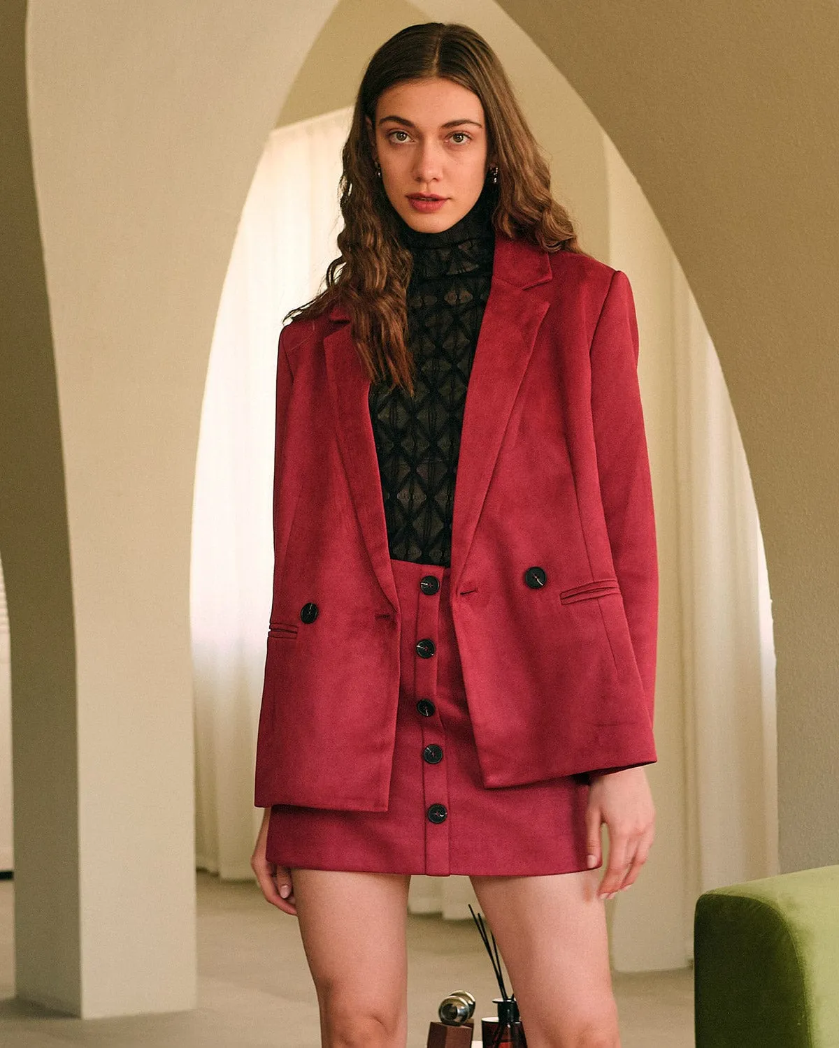 The Solid High Waisted Suede Mini Skirt sold by rihoas product image thumbnail 3