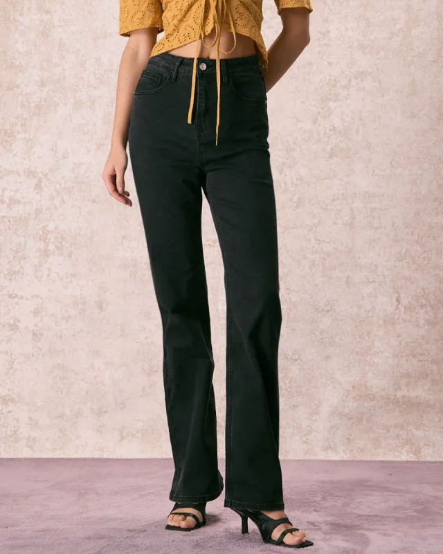 The Black High Waisted Straight Leg Jeans sold by rihoas