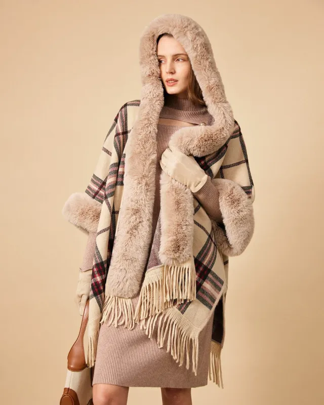 The Faux Fur Trim Hooded Cape sold by rihoas