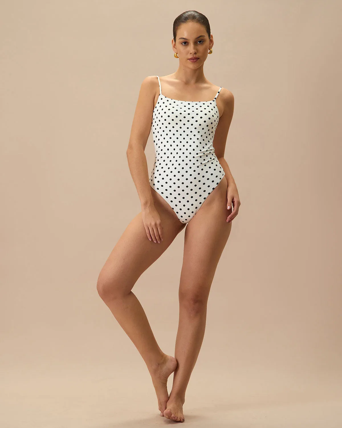 The White Polka Dot Backless One-Piece Swimsuit sold by rihoas product image thumbnail 2