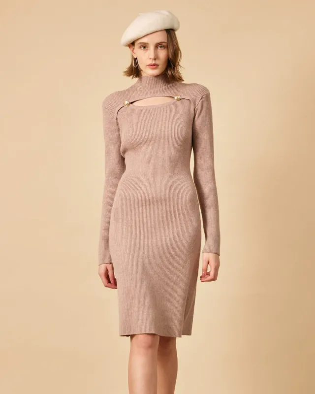 The Khaki Cutout Long Sleeve Knit Midi Dress sold by rihoas