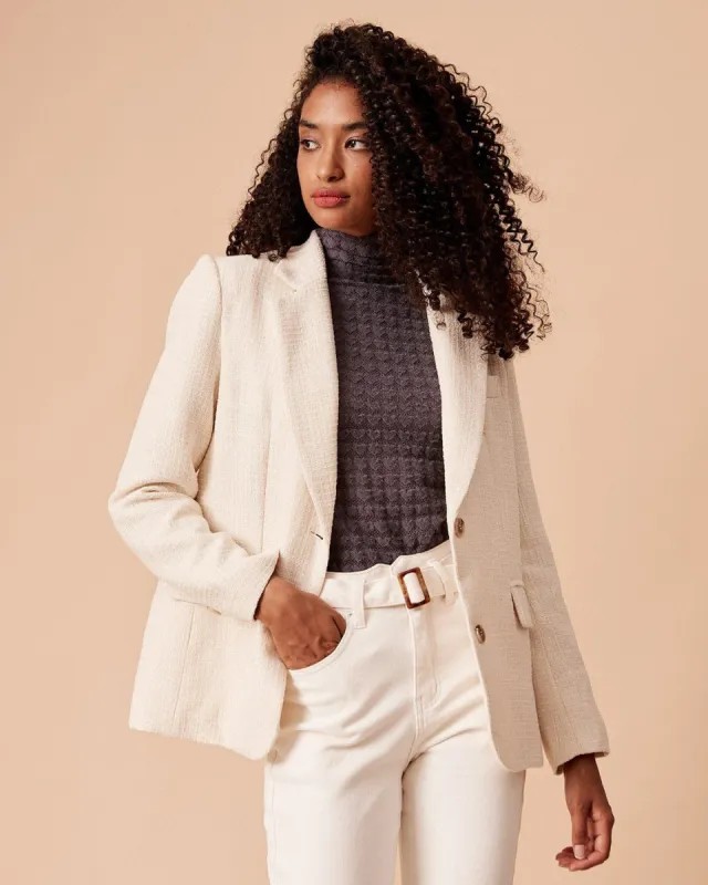 The Beige Collared Tweed Blazer sold by rihoas