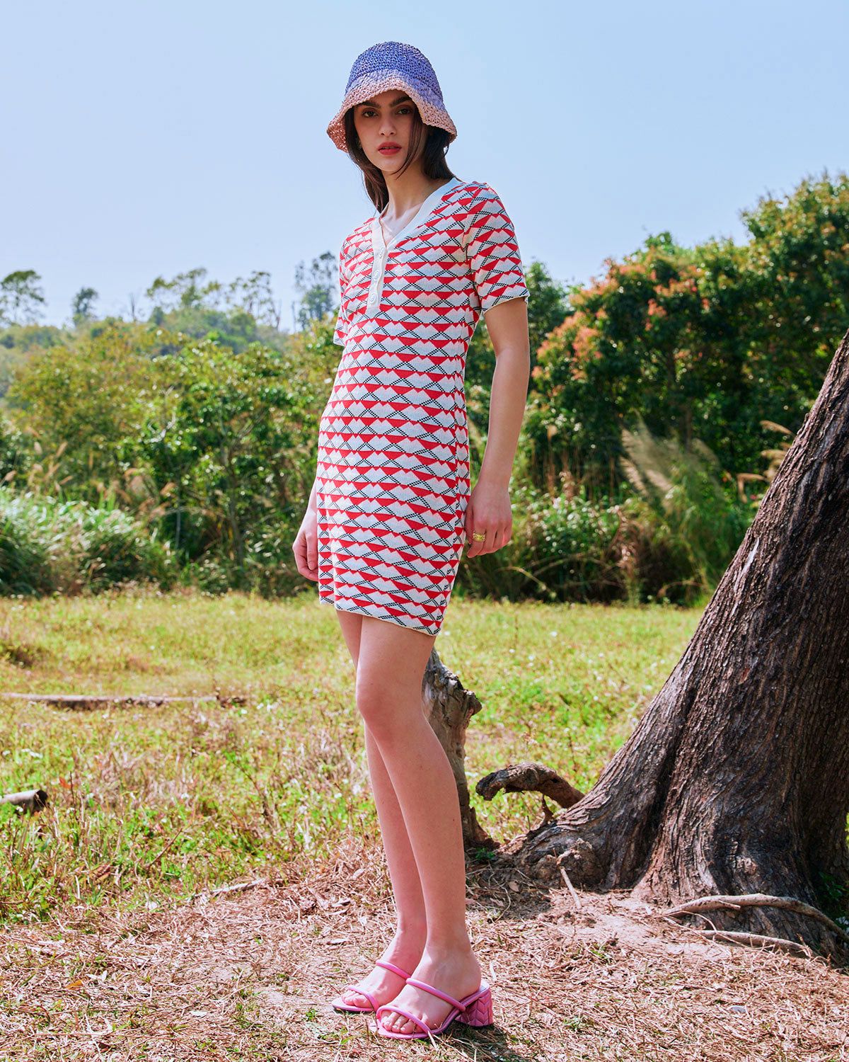 The Red V Neck Colorblock Knit Mini Dress sold by rihoas product image thumbnail 2