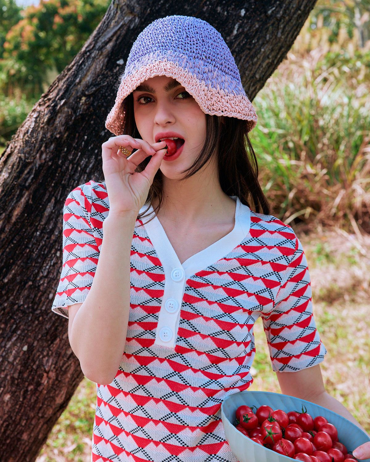 The Red V Neck Colorblock Knit Mini Dress sold by rihoas product image thumbnail 3