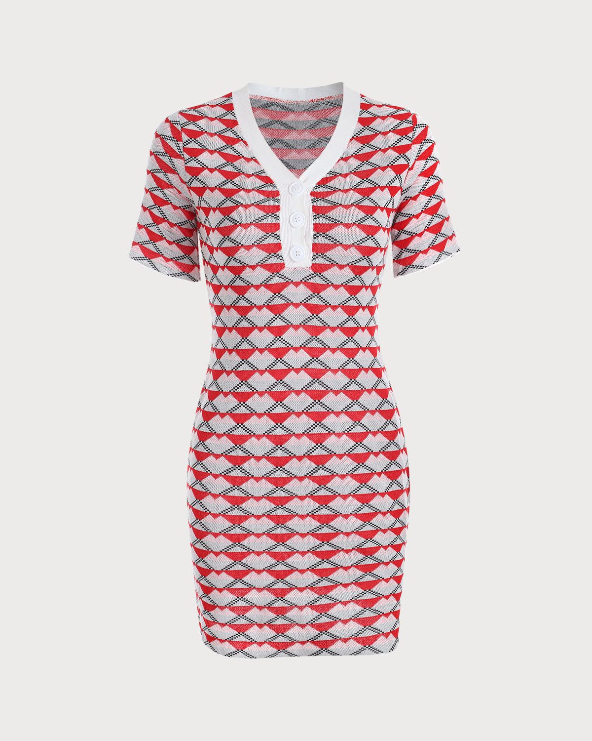 The Red V Neck Colorblock Knit Mini Dress sold by rihoas product image thumbnail 7