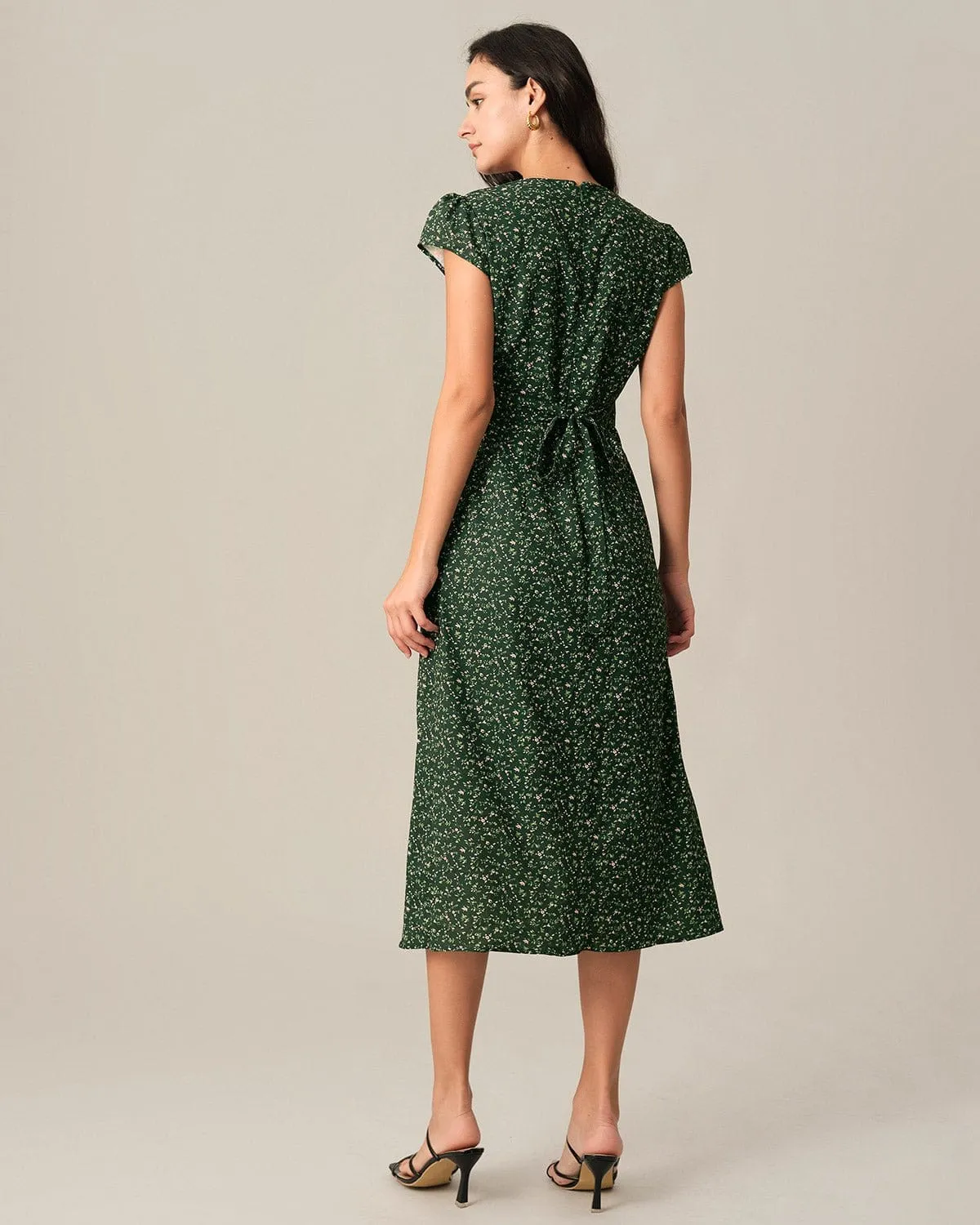 The V Neck Frill Trim Midi Dress sold by rihoas product image thumbnail 3