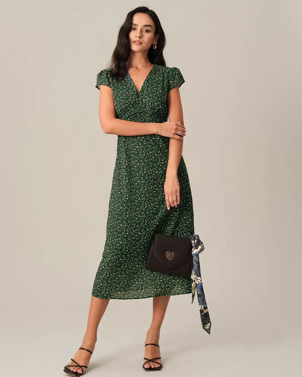 The V Neck Frill Trim Midi Dress sold by rihoas