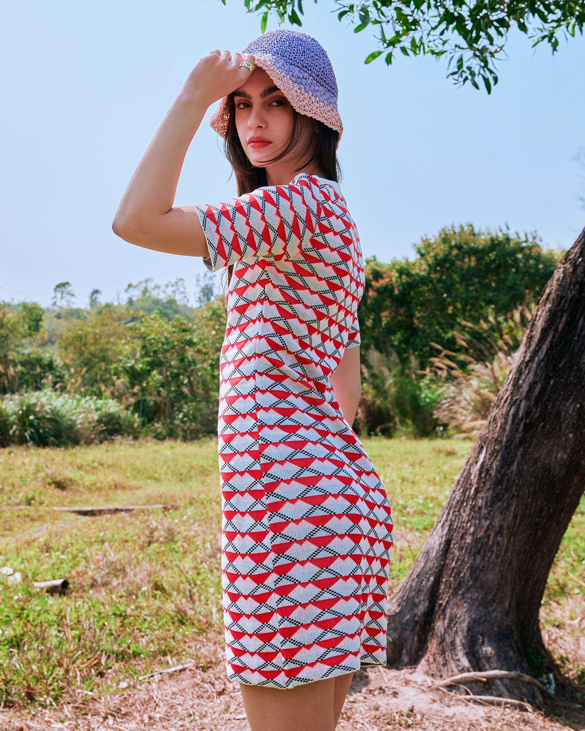 The Red V Neck Colorblock Knit Mini Dress sold by rihoas product image thumbnail 4