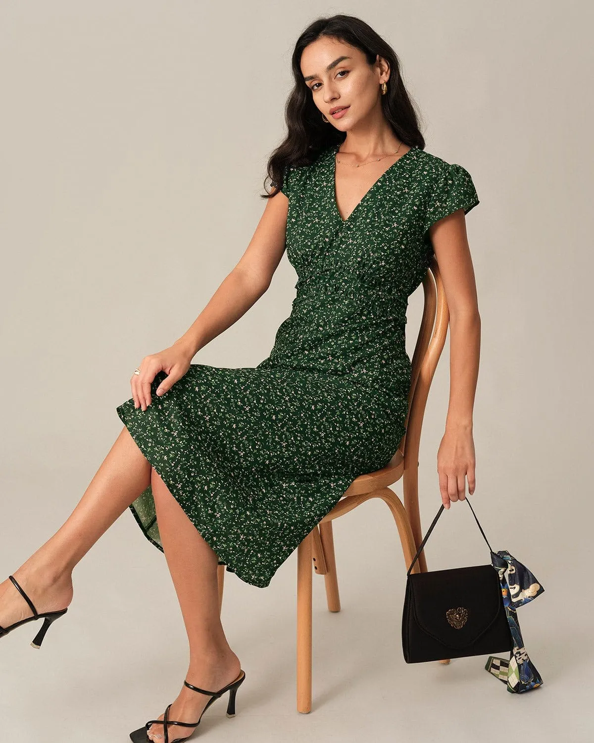 The V Neck Frill Trim Midi Dress sold by rihoas product image thumbnail 2
