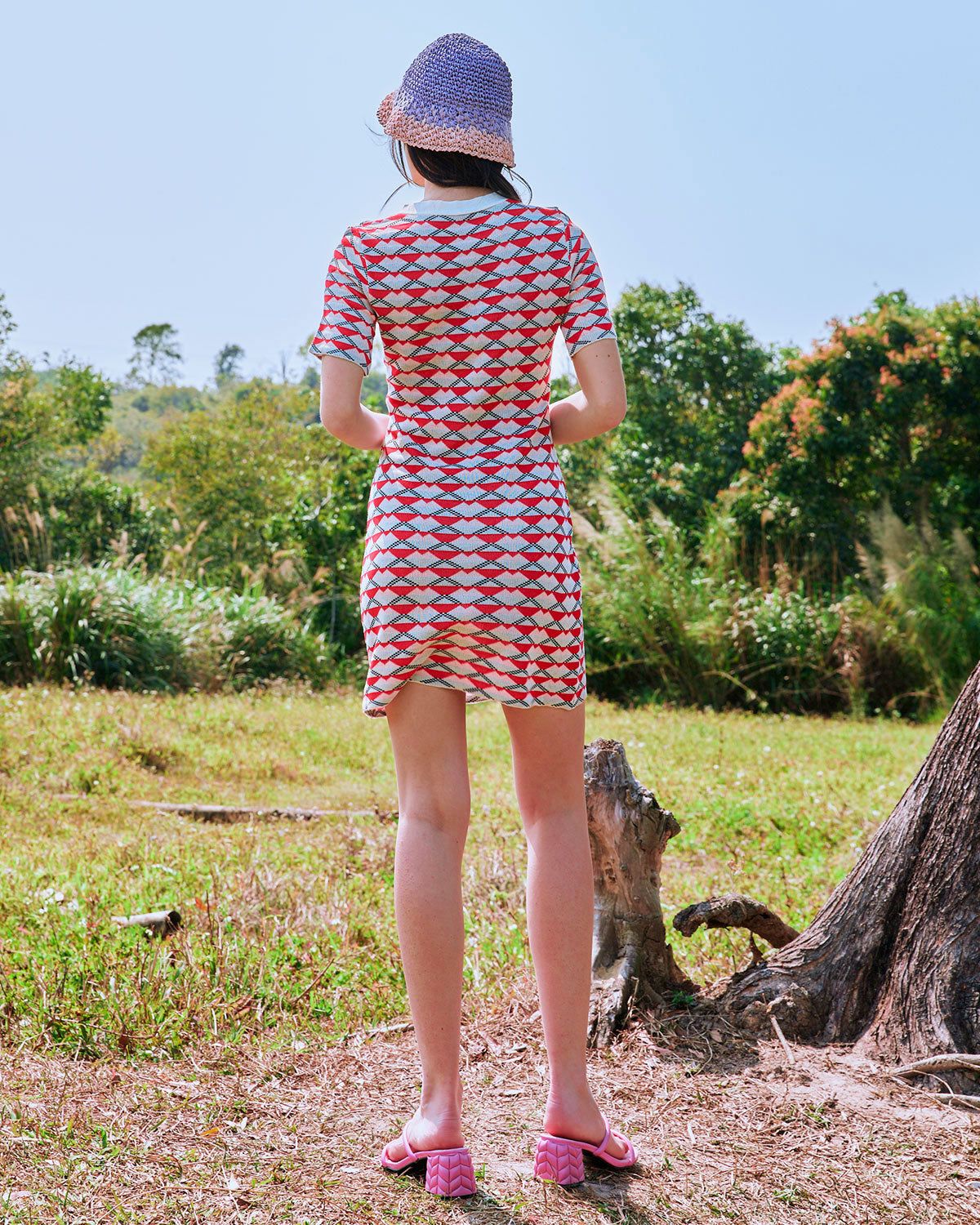 The Red V Neck Colorblock Knit Mini Dress sold by rihoas product image thumbnail 6