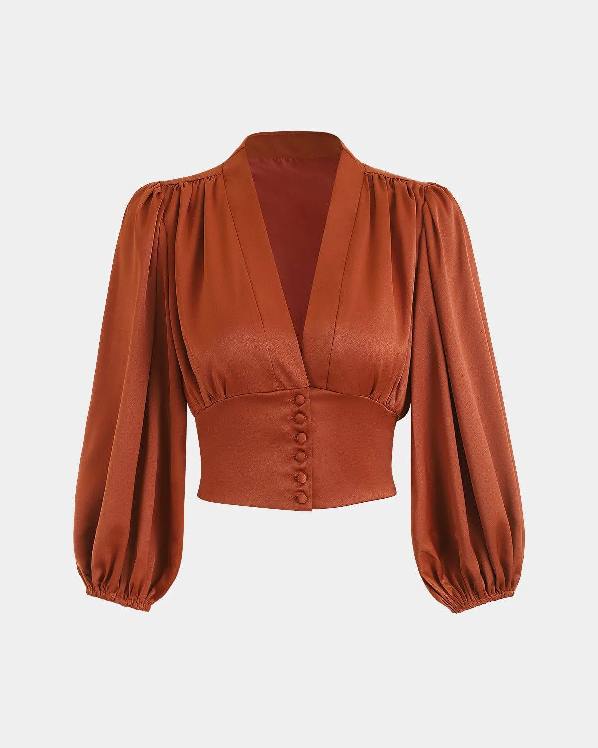 The Balloon Sleeves Satin Crop Blouse sold by rihoas product image thumbnail 2