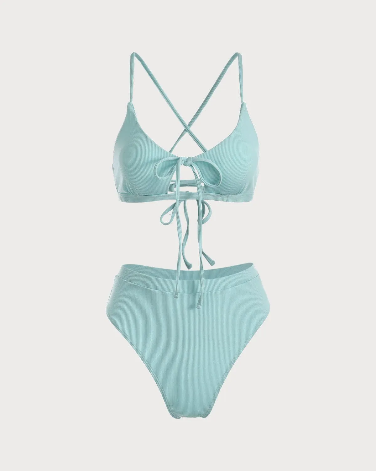 The Blue Criss Cross Cutout Ribbed Bikini Set sold by rihoas product image thumbnail 5