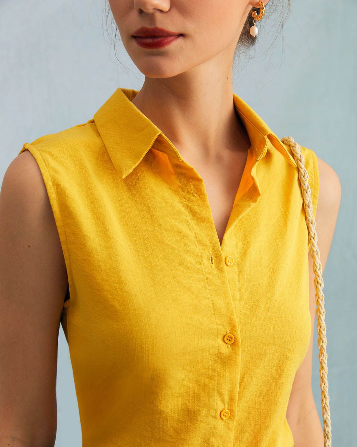 The Yellow Lapel Button Up Sleeveless Vest sold by rihoas product image thumbnail 2
