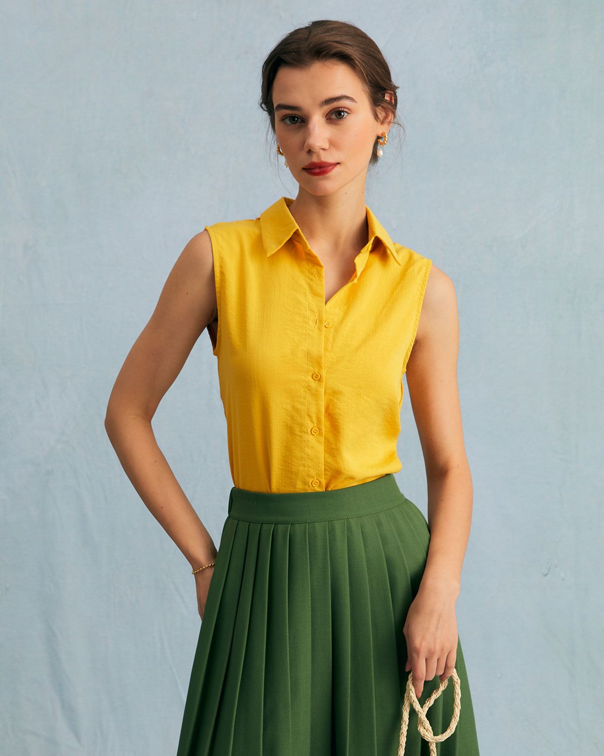 The Yellow Lapel Button Up Sleeveless Vest sold by rihoas