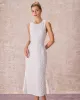 The White Round Neck Floral Jacquard Sleeveless Midi Dress sold by rihoas