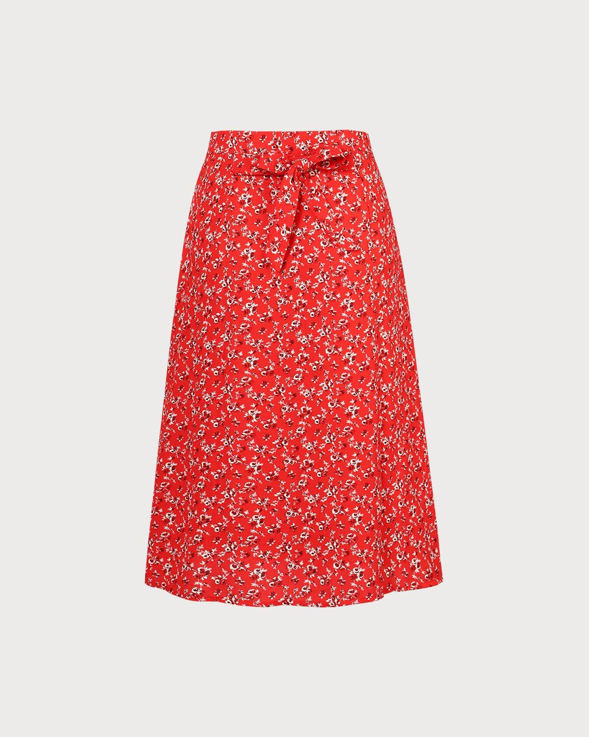 The Red Floral Single-breasted Midi Skirt sold by rihoas product image thumbnail 8