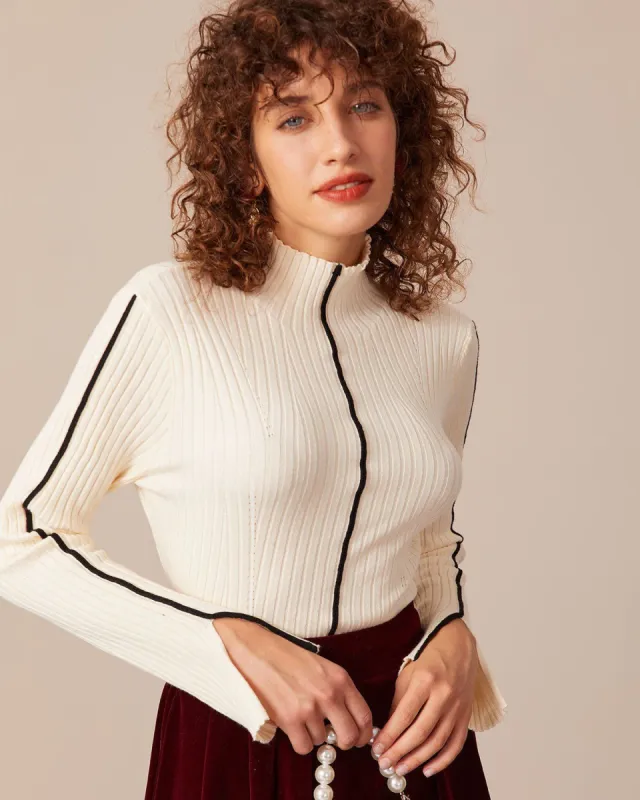 The Apricot Mock Neck Colorblock Knit Top sold by rihoas