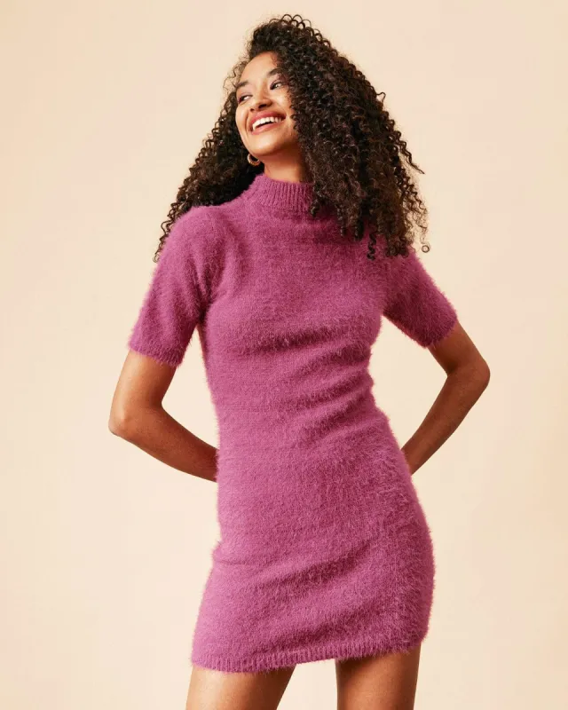The Red Mock Neck Fuzzy Sweater Dress sold by rihoas