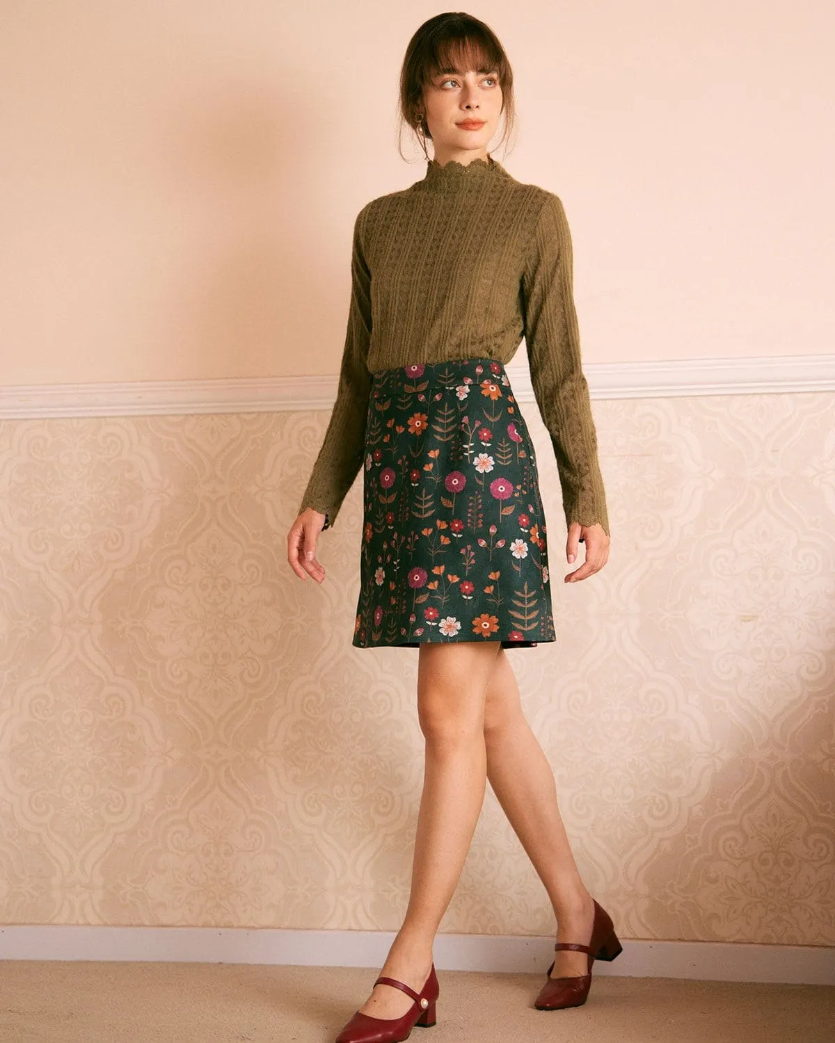 The Army Green Mock Neck Textured Knit Top sold by rihoas product image thumbnail 2