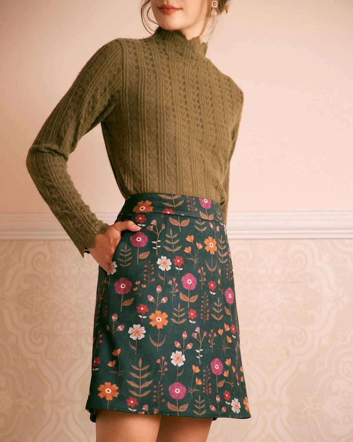 The Army Green Mock Neck Textured Knit Top sold by rihoas product image thumbnail 4