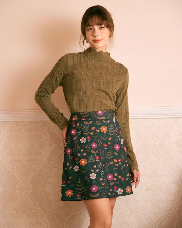 The Army Green Mock Neck Textured Knit Top sold by rihoas