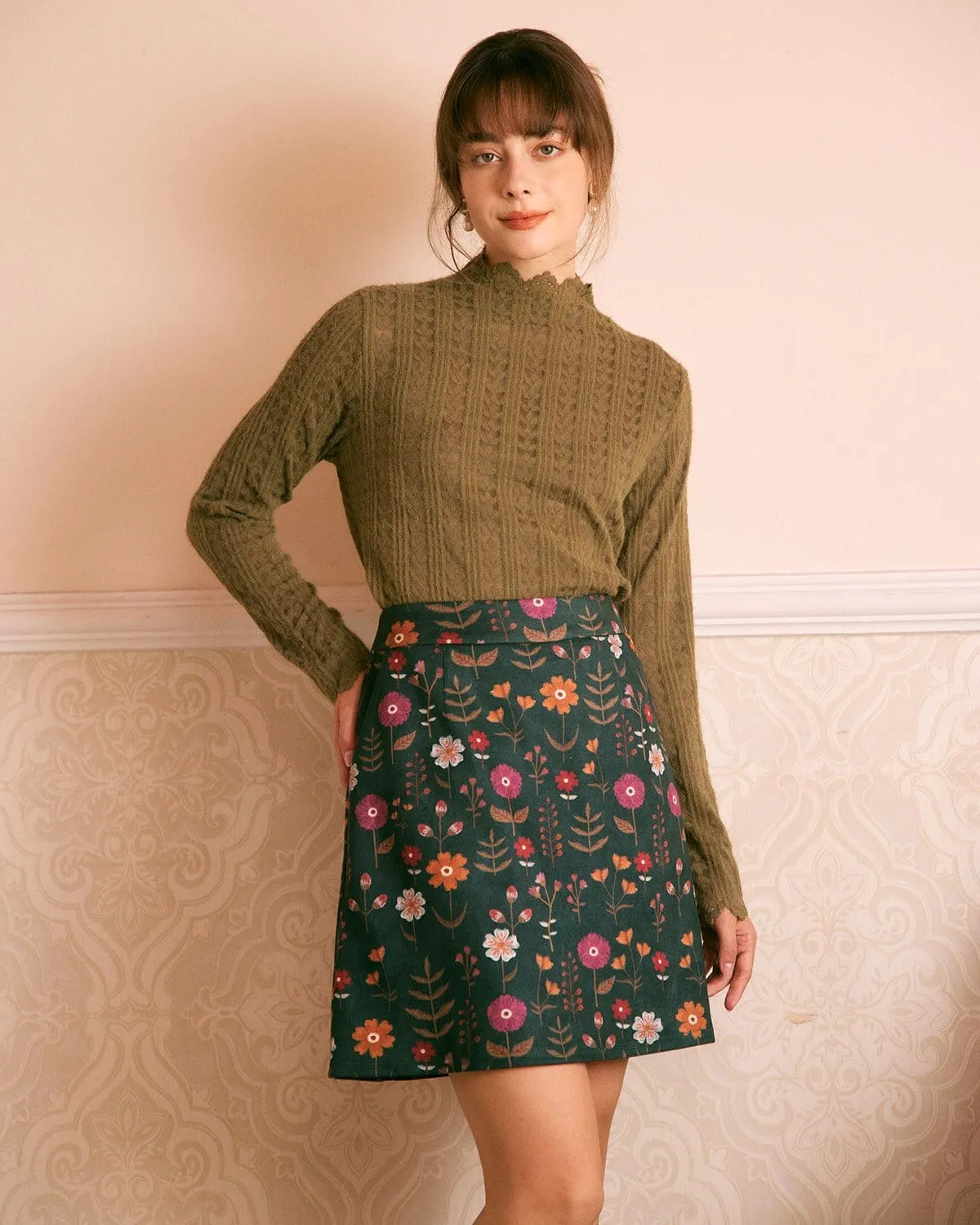 The Army Green Mock Neck Textured Knit Top sold by rihoas