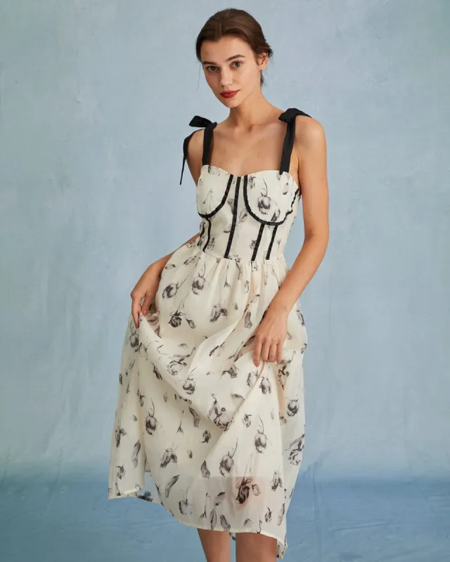 The Sweetheart Neck Floral Tie Shoulder Midi Dress sold by rihoas