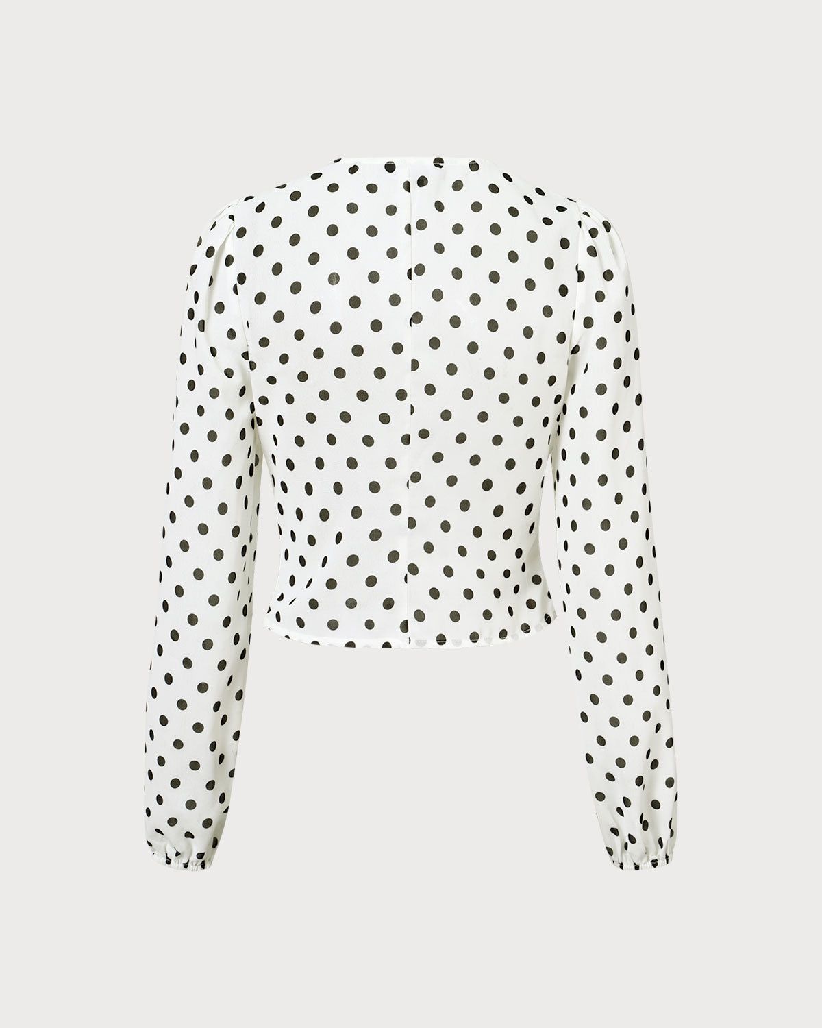 The White V Neck Polka Dot Lantern Sleeve Blouse sold by rihoas product image thumbnail 8