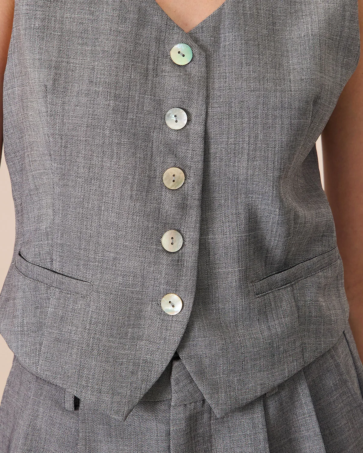 The Grey V-Neck Button Vest sold by rihoas product image thumbnail 2
